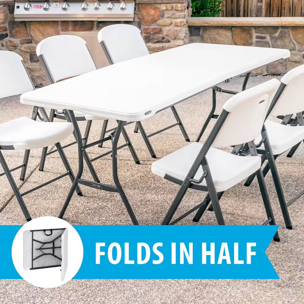 6 Ft. White Plastic Fold-In-Half Table (Light Commercial)