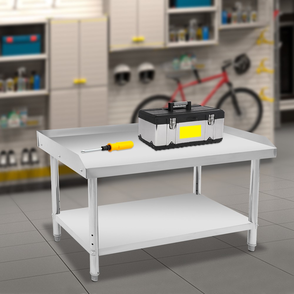 Stainless Steel Adjustable Kitchen Work Table 2 Tier Garage Workbench Load 200kg