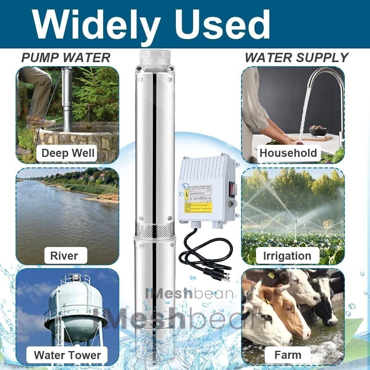 1HP 4'' Deep Well Submersible Pump 207' 33GPM 110V Stainless Steel w/Control Box