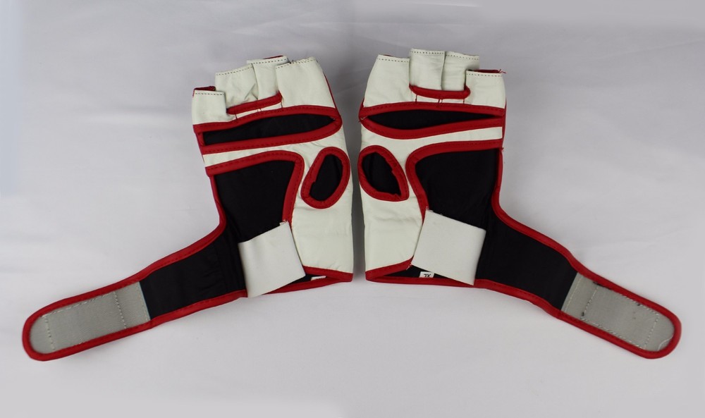 KANKU WHITE LEATHER GRAPPLING MMA GLOVES-BAG TRAINING SPARRING