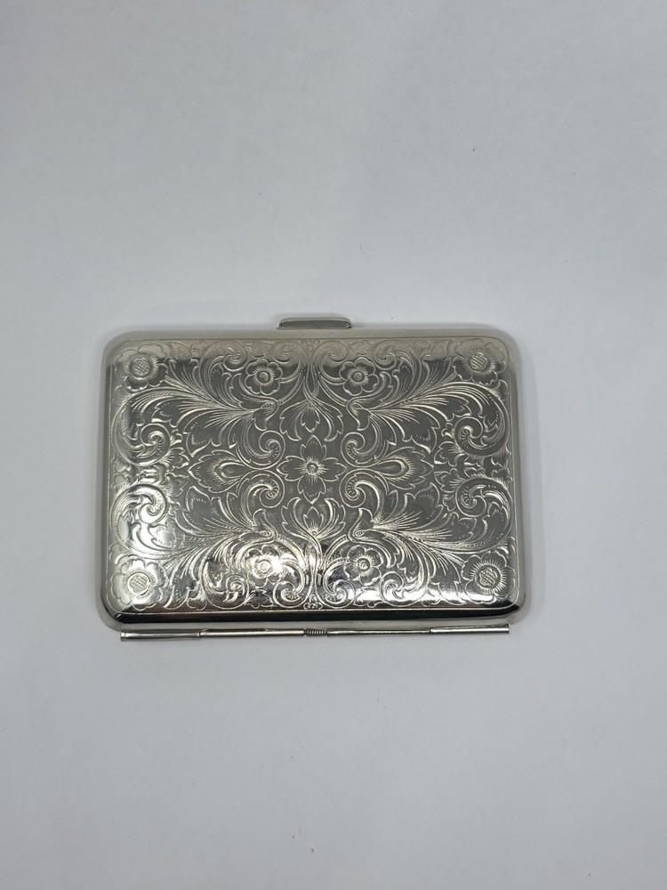 Vintage Two-Sided Silver Florentine Design Engraved Slim Pocket Case