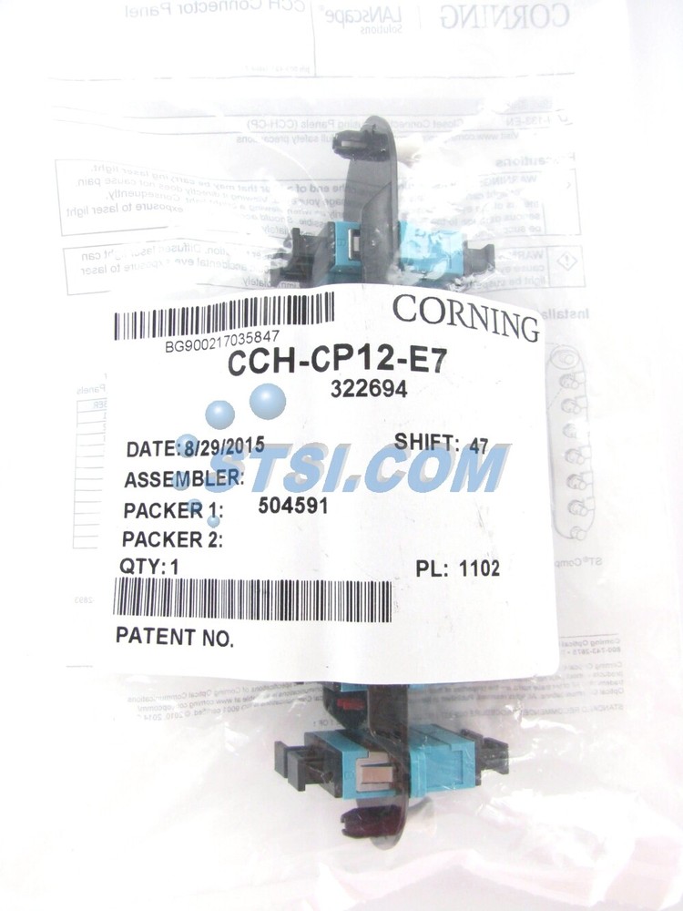 Corning CCH-CP12-E7 Patch Panel, 6 SC Duplex 10Gig Aqua OM3/OM4 Adapters ~STSI