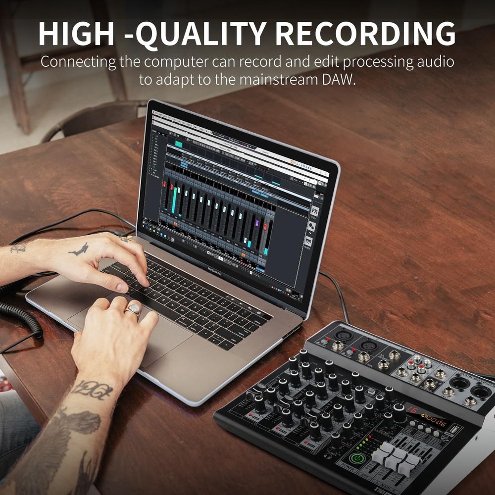 XTUGA KP4 4 Channel Audio Mixer, 16-Bit DSP Effect USB Audio Interface Effect...