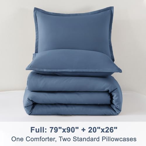 Comforter Full Size Set, 3 Pieces Lightweight Solid Full (79"x90") Haze Blue