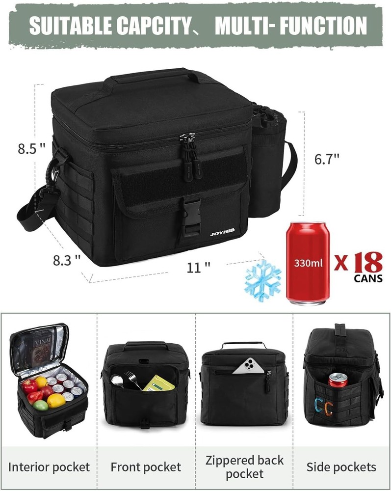 Large Leakproof Tactical Lunch Cooler Bag – Insulated, Adjustable Strap, Black