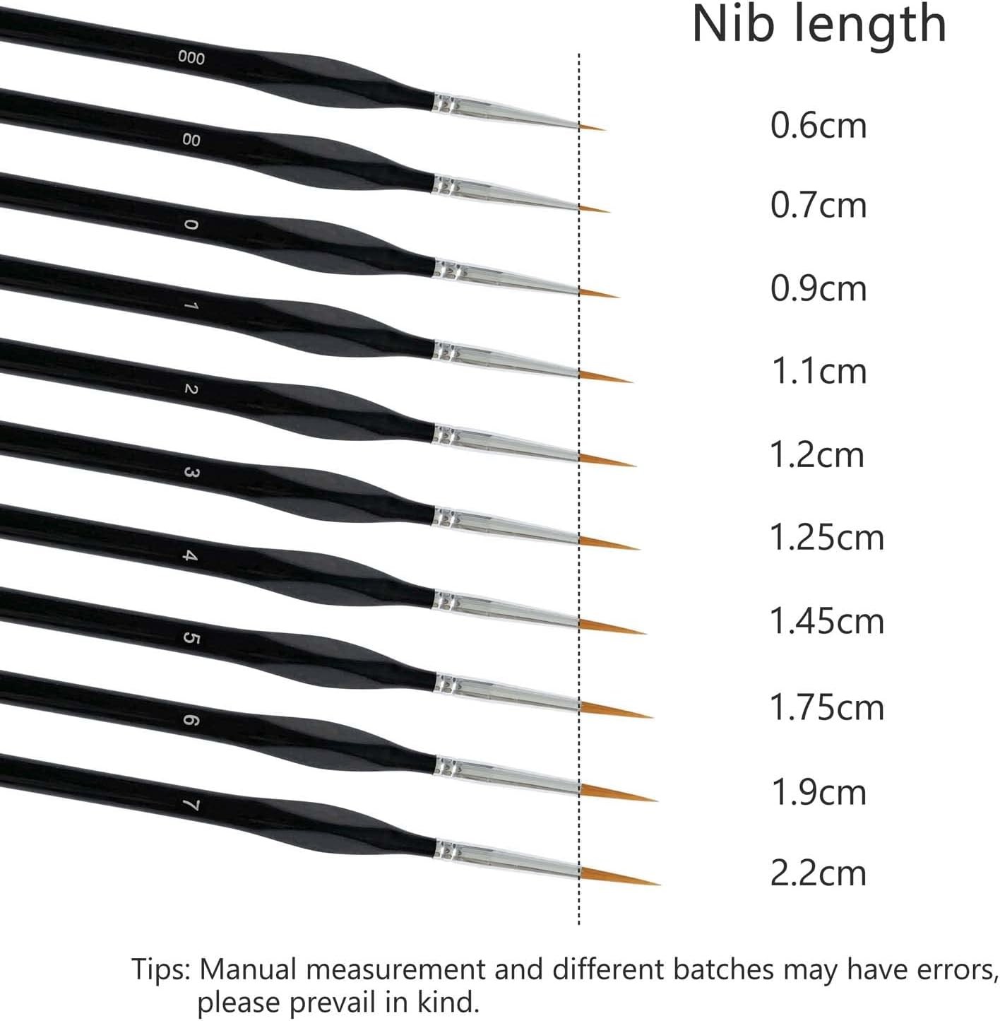 10 Pack Miniature Detail Paint Brushes Kit, Professional Tiny Small, Black