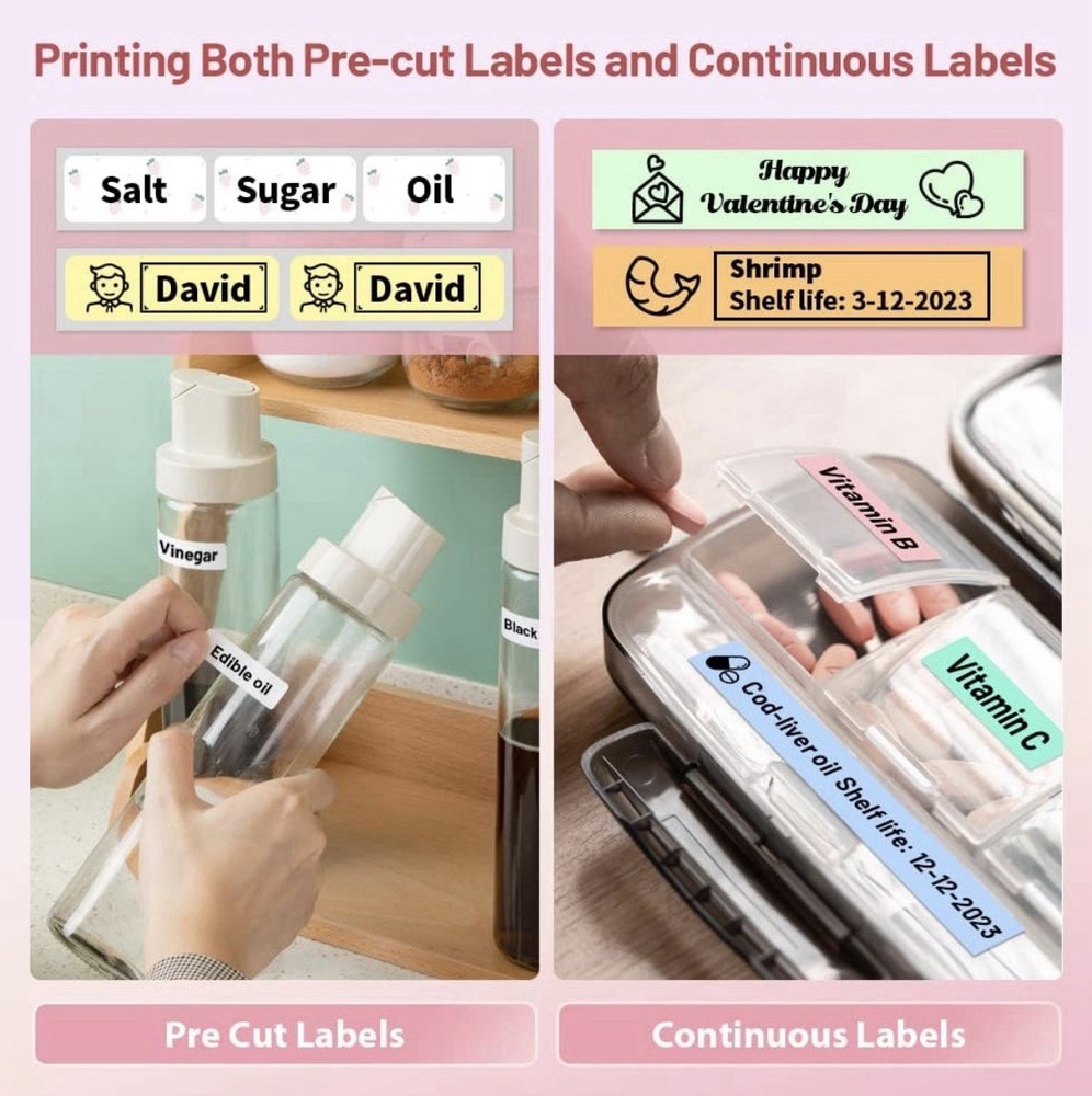 Phomemo D30 Label Maker Machine, Portable Handheld Bluetooth Mini Printer Pink