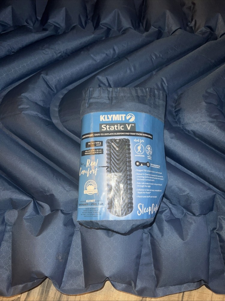 Klymit Static V Blue  Inflatible Camping Backpacking Sleeping Pad 72x23” Patched