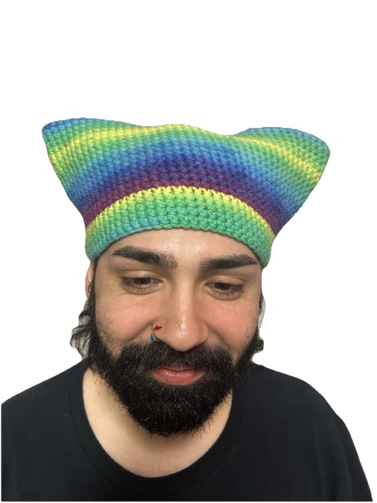Handmade Rainbow Crochet Cat Ear Hat
