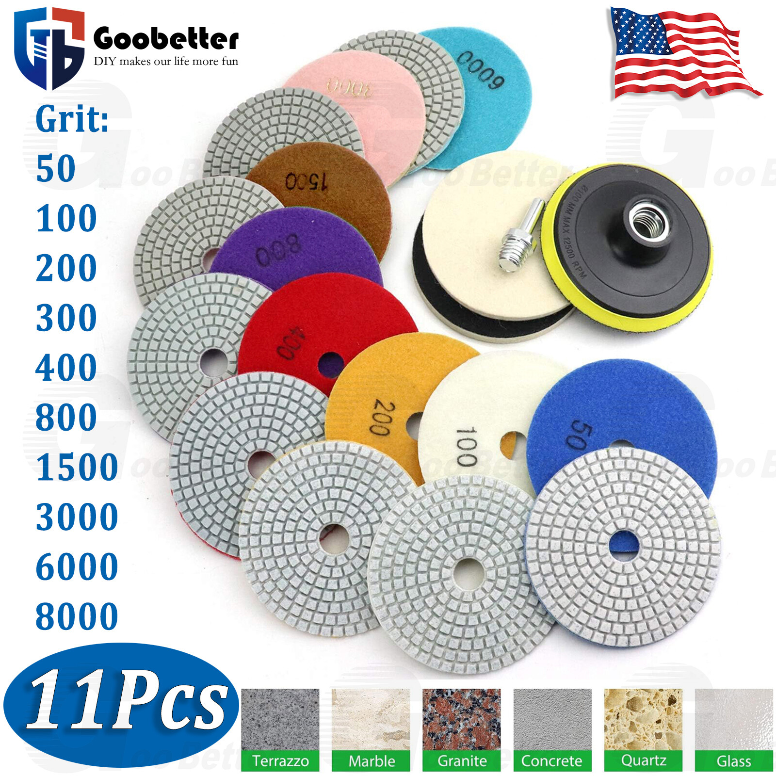 4 Inch 50-6000Grit Diamond Polishing Pads Kit Wet/Dry for Granite Stone Concrete