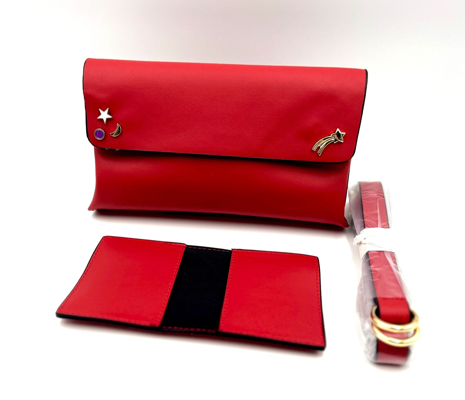 New! Estee Lauder Faux Leather Makeup Bag with Straps & Card Case