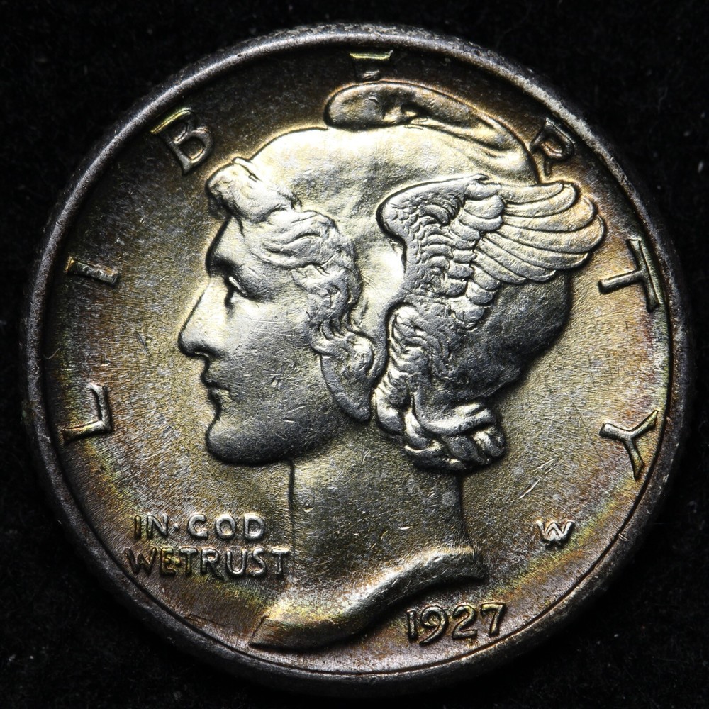 1927 Mercury Silver Dime BU *UNCIRCULATED* MS TONED E236 DWNB