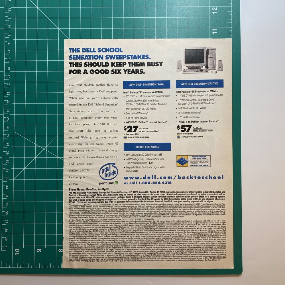 1999 Dell Dimension Desktop PC Computer 2 pg PRINT AD Tech Intel Inside Pentium