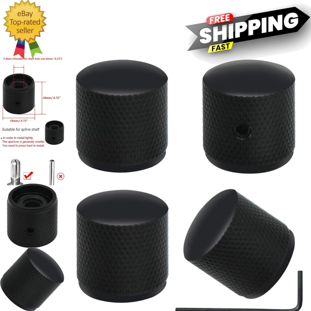 4 High-Quality Black Metal Volume Control Knobs - Fits Most Guitars & Basses