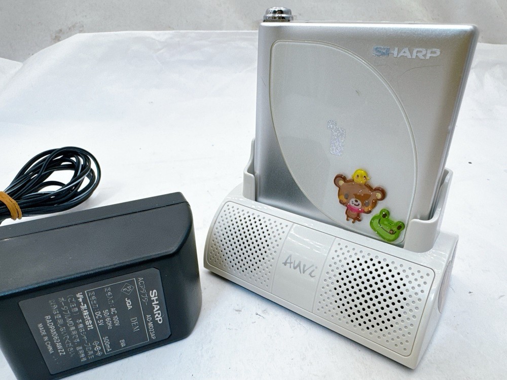 Sharp MD-DP700 MiniDisc Player MDLP Silver w/ Speaker Dock AC Adapter Tested