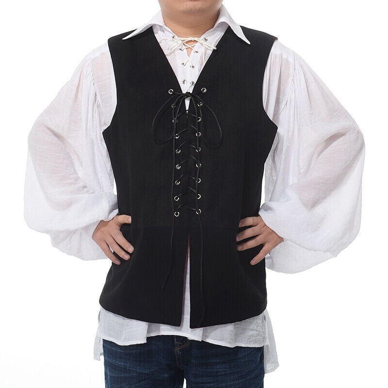 Mens Medieval Vest Pirate Waistcoat Renaissance Reversible Waistcoat Viking Vest