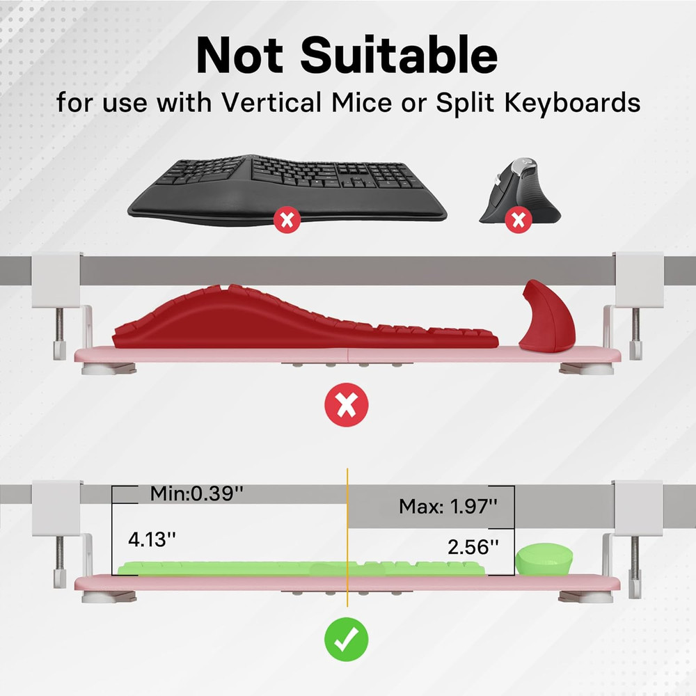 BONTEC KMT01-PJ under Desk Keyboard Tray, Pull-Out Keyboard & Mouse Platform wit