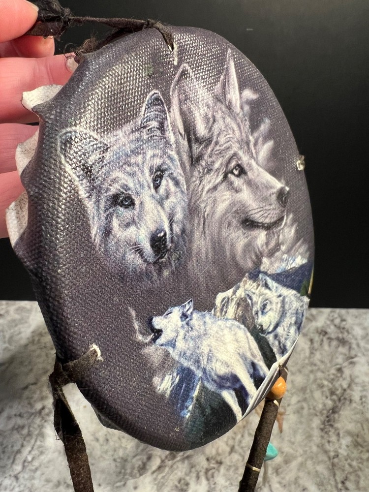Wolf Theme Webbed Dream Catcher - Small Size - Preowned Native American
