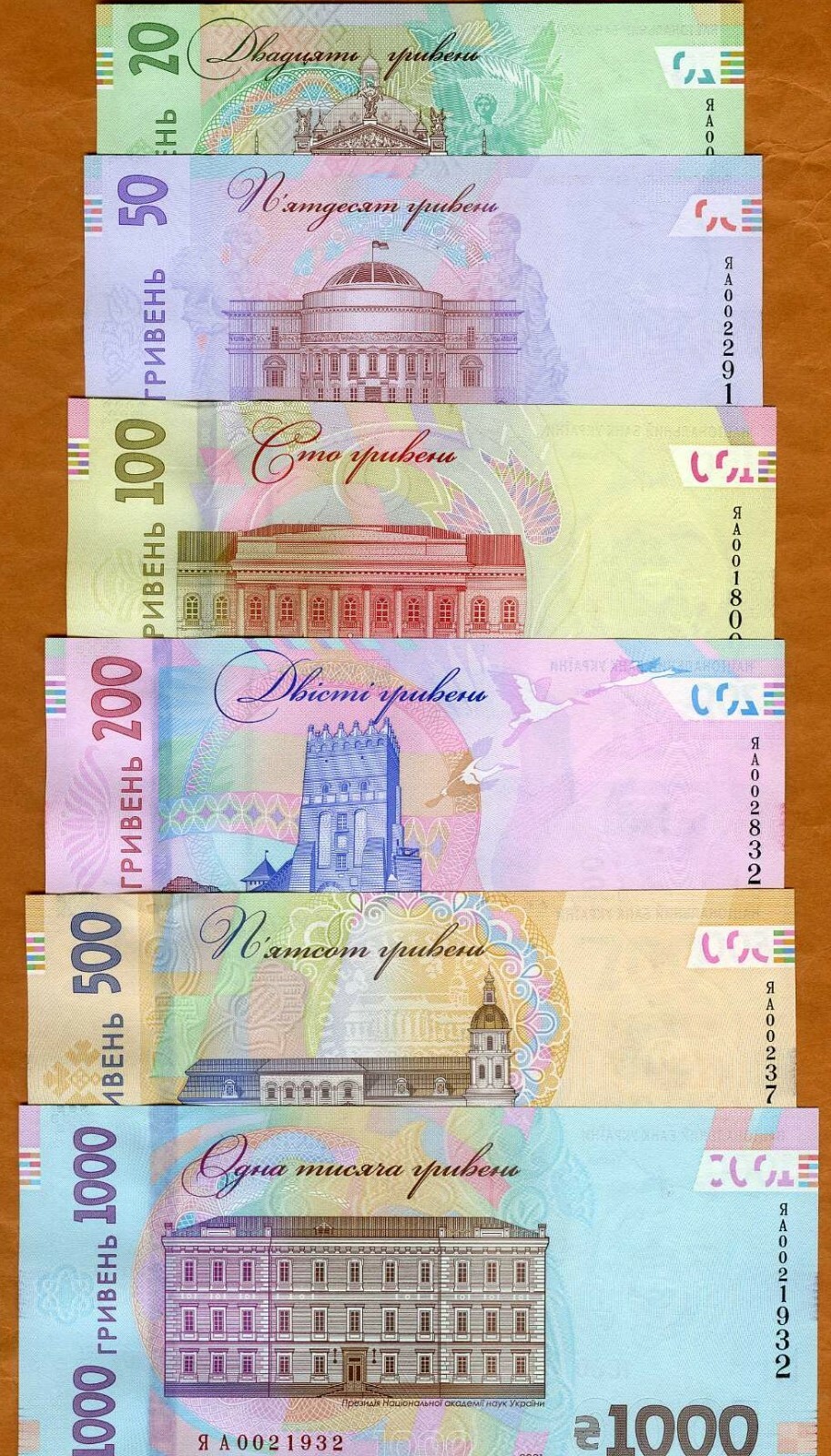 SET Ukraine, 20-50-100-200-500-1000 Hryvnia, 2021 P-New UNC Commemorative