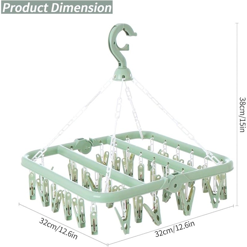 Foldable Laundry Drying Rack 32 Clips 360° Rotating Hook Portable Plastic New