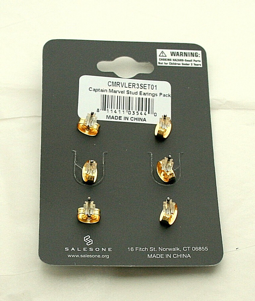 3 Pair Marvel Comics Captain Marvel Enamel Earring Set New MOC 2018