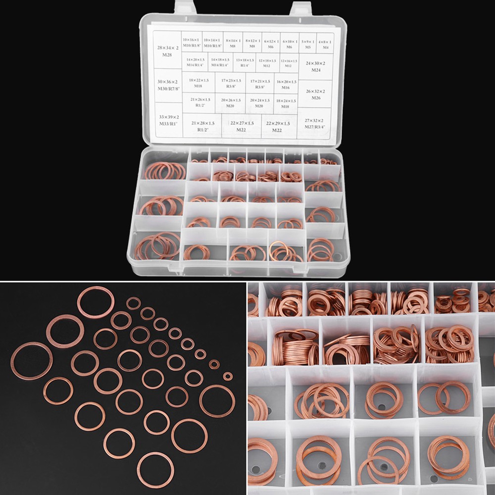 568Pcs High Quality 30 Sizes Copper Washers Flat Ring Set Kit With Plastic Box