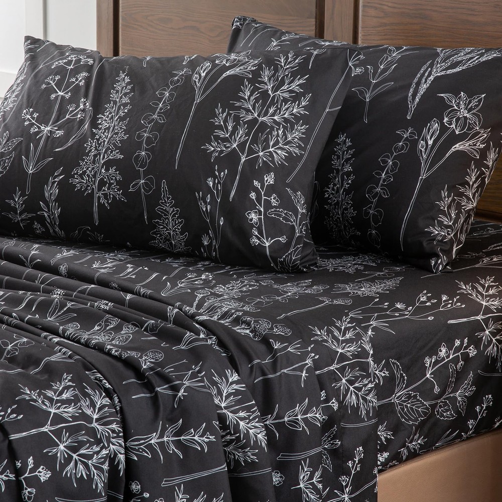 Black Sheets Queen,Deep Pocket Sheets, 1800 Thread Count Pattrn Bed Sheets So...