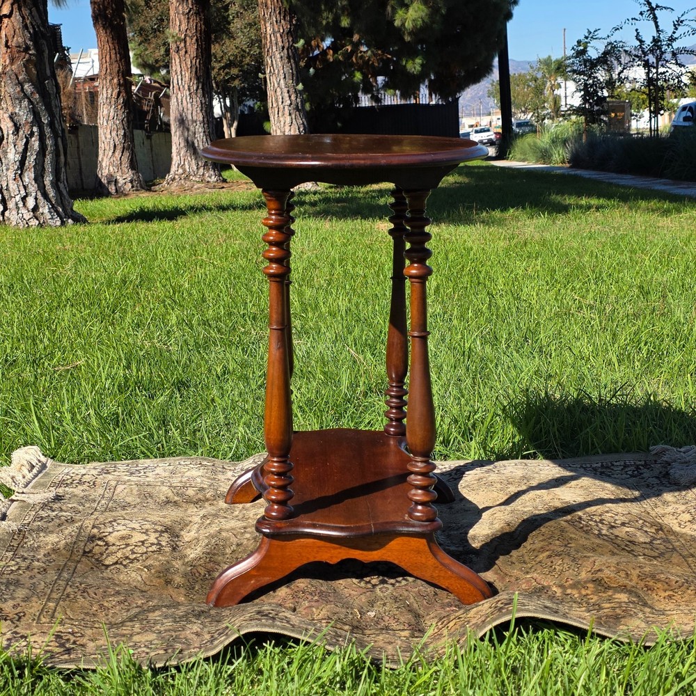 Antique Turned Bobbin Legs, 2 Tier, Parlor Side Table, Solid Wood