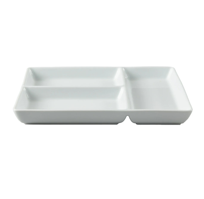 White Porcelain Rectangular Divided Tray – 9x10 Inches, Kitchen & Serving