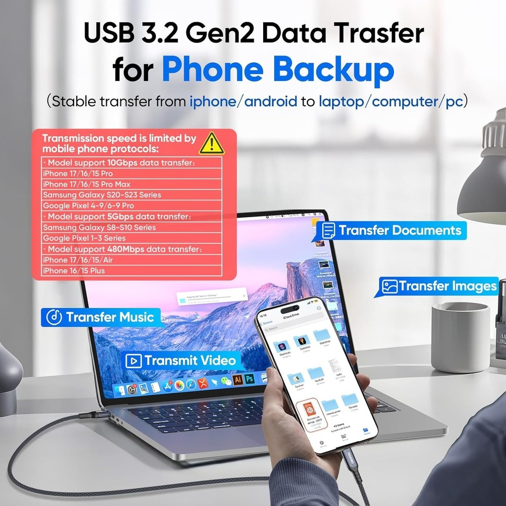 USB C Data Cable 3ft, USB 3.2 Gen 2 10Gbps High Speed Data Transfer, 3A Fast ...