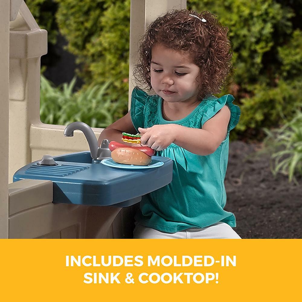 Kids Playhouse Outdoor Plastic Child Toddler Cottage Play House Toy W/ Fireplace