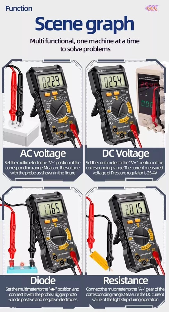 SZ304 Multifunction 1999 Counts Digital Multimeter True RMS Handheld