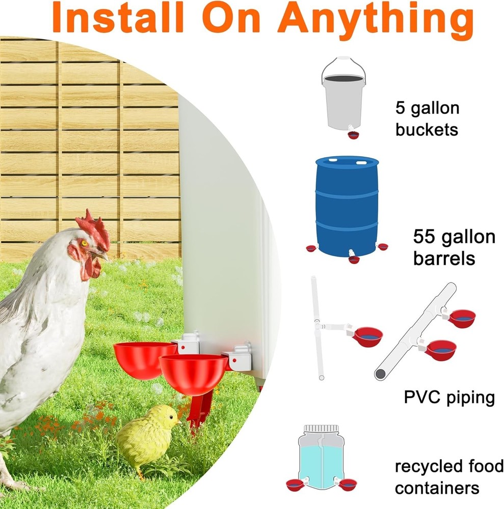 High-Quality Automatic Poultry Waterer Cups - 6 Count with Quick Install Kit