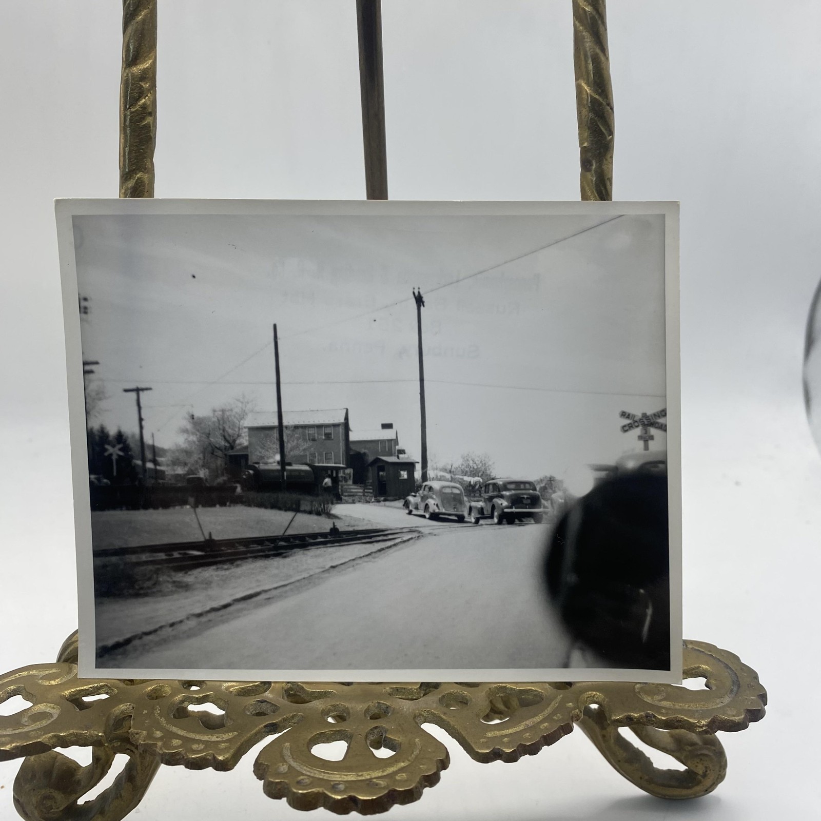 Vintage Railroad Crossing Cars Lackawanna Reading Photo 4x5 B&W Gelatin Original