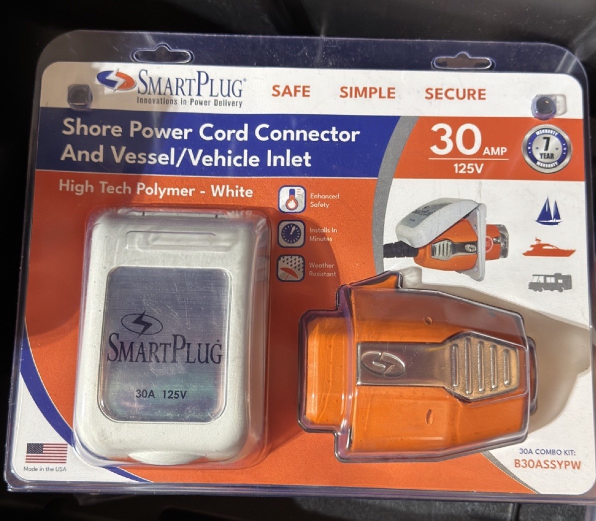 Smartplug Inlet & Connector Combo kit, B30ASSYPW - Plastic White -