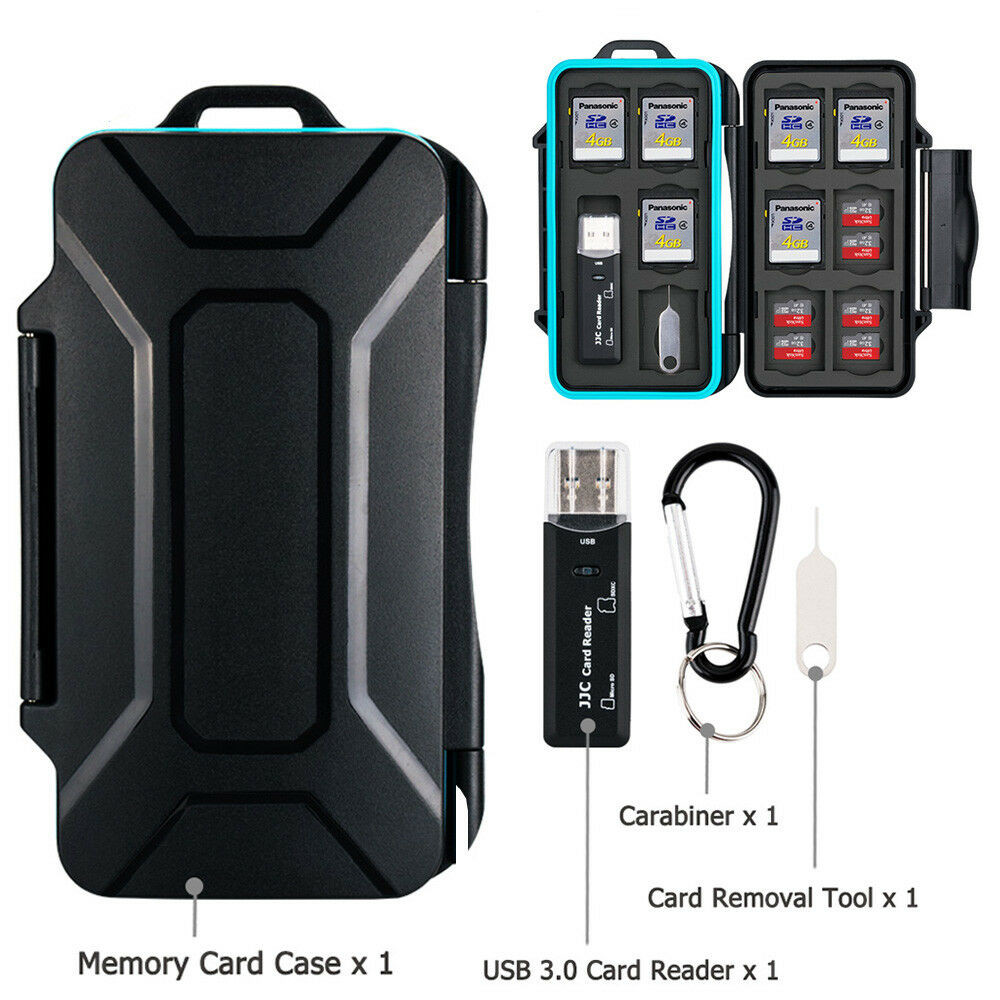 Water-resistant Memory Card Case holder Storage SD TF Sim + USB 3.0 Card Reader