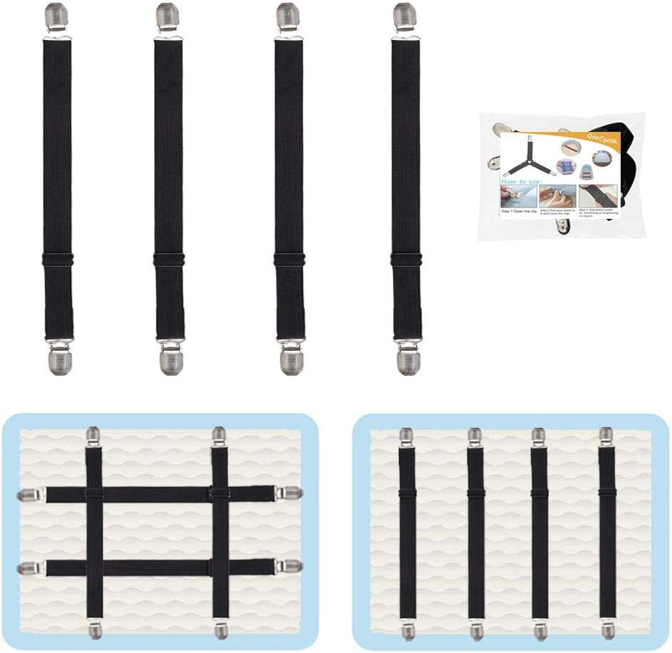4Pcs Adjustable Bed Sheet Straps Clips, Elastic Mattress Sheet Fasteners Holder
