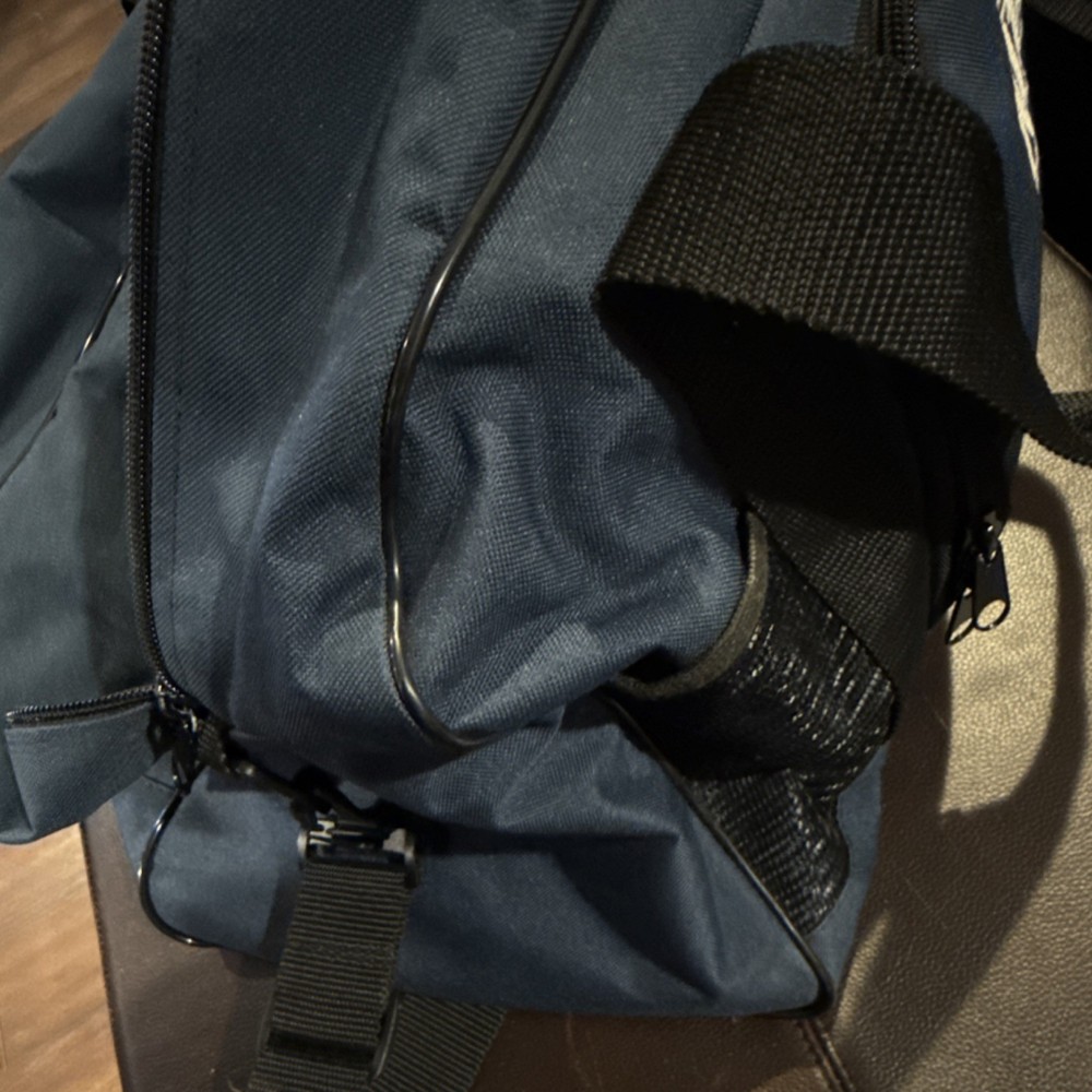NTEU Navy Blue Polyester Gym Bag Zip Closure Adjustable Strap 3 Pockets
