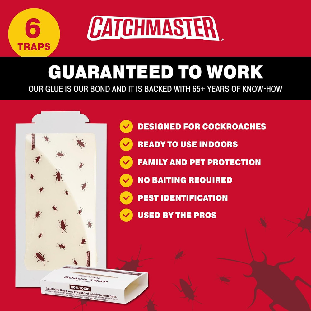 Catchmaster Roach Trap Glue Boards 6-Pk, Adhesive Bug Catcher, Insect & Roach Ki