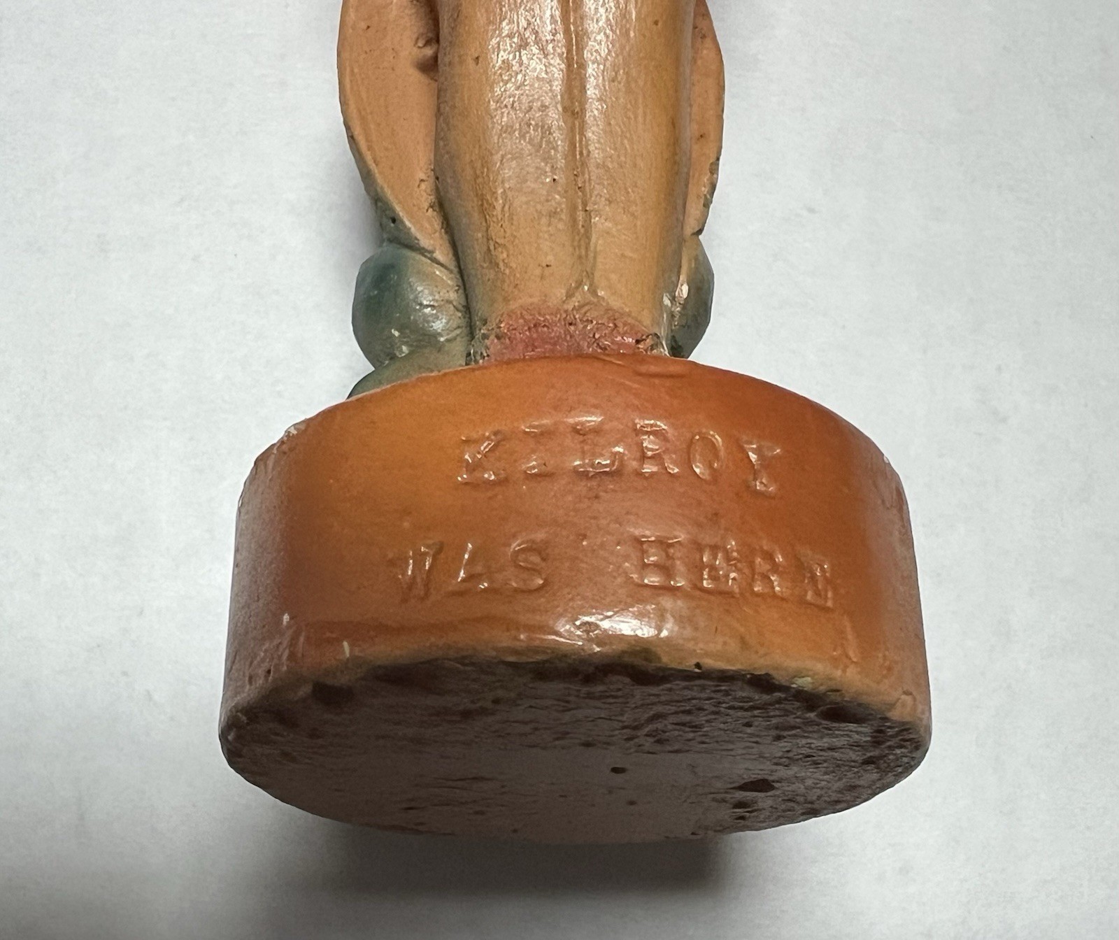 WWII Kilroy Was Here Chalk Ware Plaster Pregnant Figurine, 9 1/2” Tall Rare Find