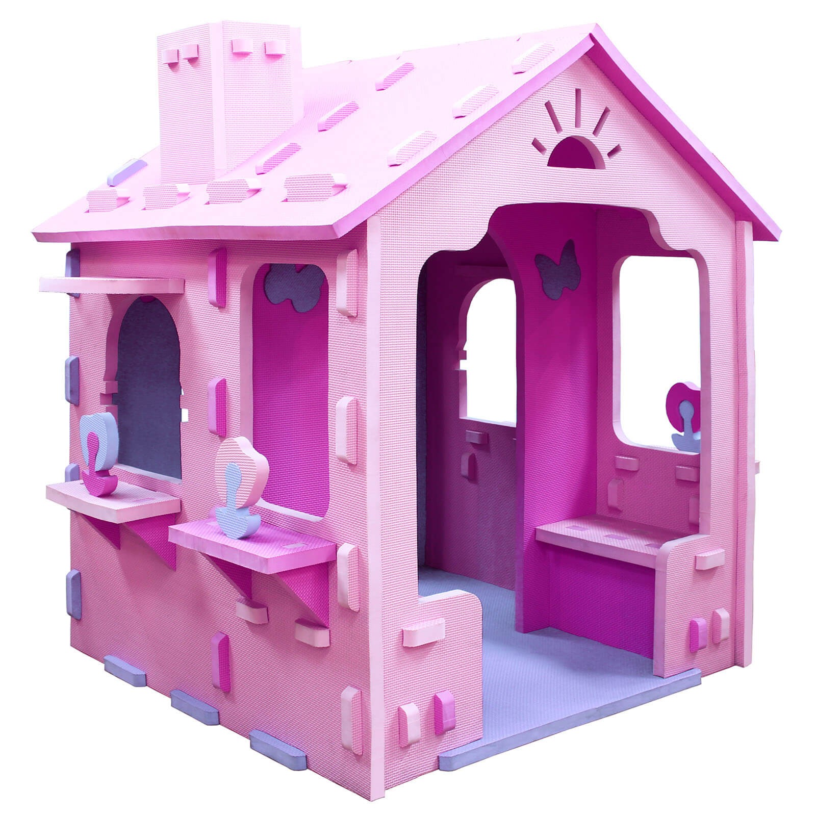 Kids EVA Foam Playhouse w/Roof, Chimney, Windows & Doorways for Boys & Girls