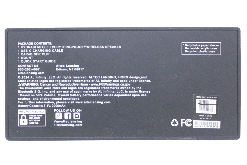 Altec Lansing Hydra Blast 2.0 Everything Proof Wireless Bluetooth Speaker