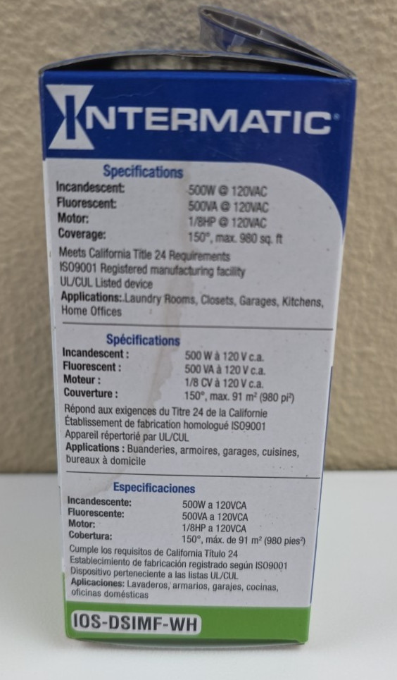 Intermatic IOS-DSIMF-WH Decorator PIR Occupancy Sensor with Slide On/Off Button