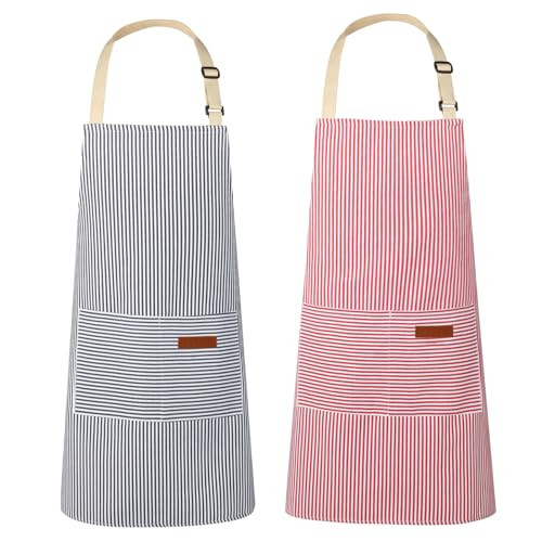 2 Pack Kitchen Aprons, Apron for Restaurant with Adjustable Neck Pink & Blue
