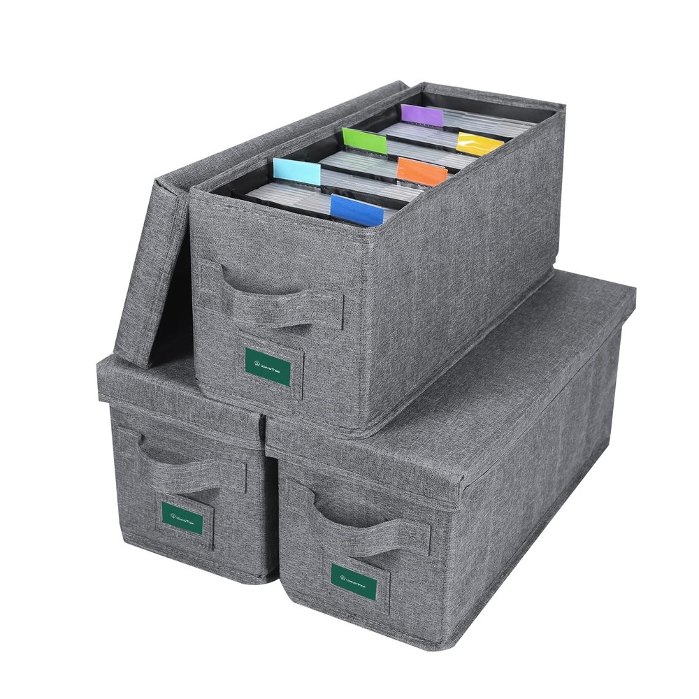 T WaveTree CD Storage Box with Lid Pack of 3, Practical CD-3 Pack, Grey