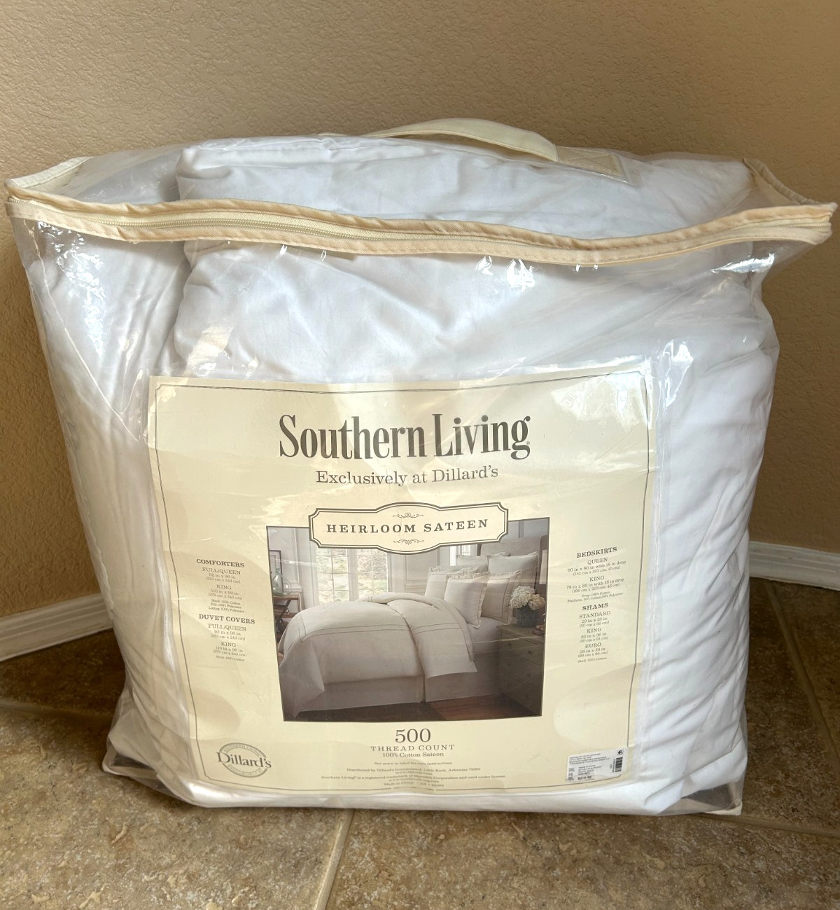 Southern Living Heirloom Sateen Comforter Full/Queen White Gorgeous $219 NIP