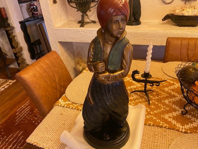 ANTIQUE BRONZE MIDDLE EASTERN COLD PAINT , NUBIAN?CANDELABRA! 16 LBS EACH!