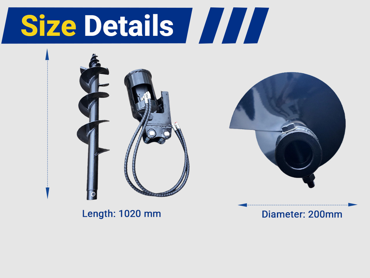 200mm Auger Drill with Hoses for 1-1.8 Ton Mini Excavator