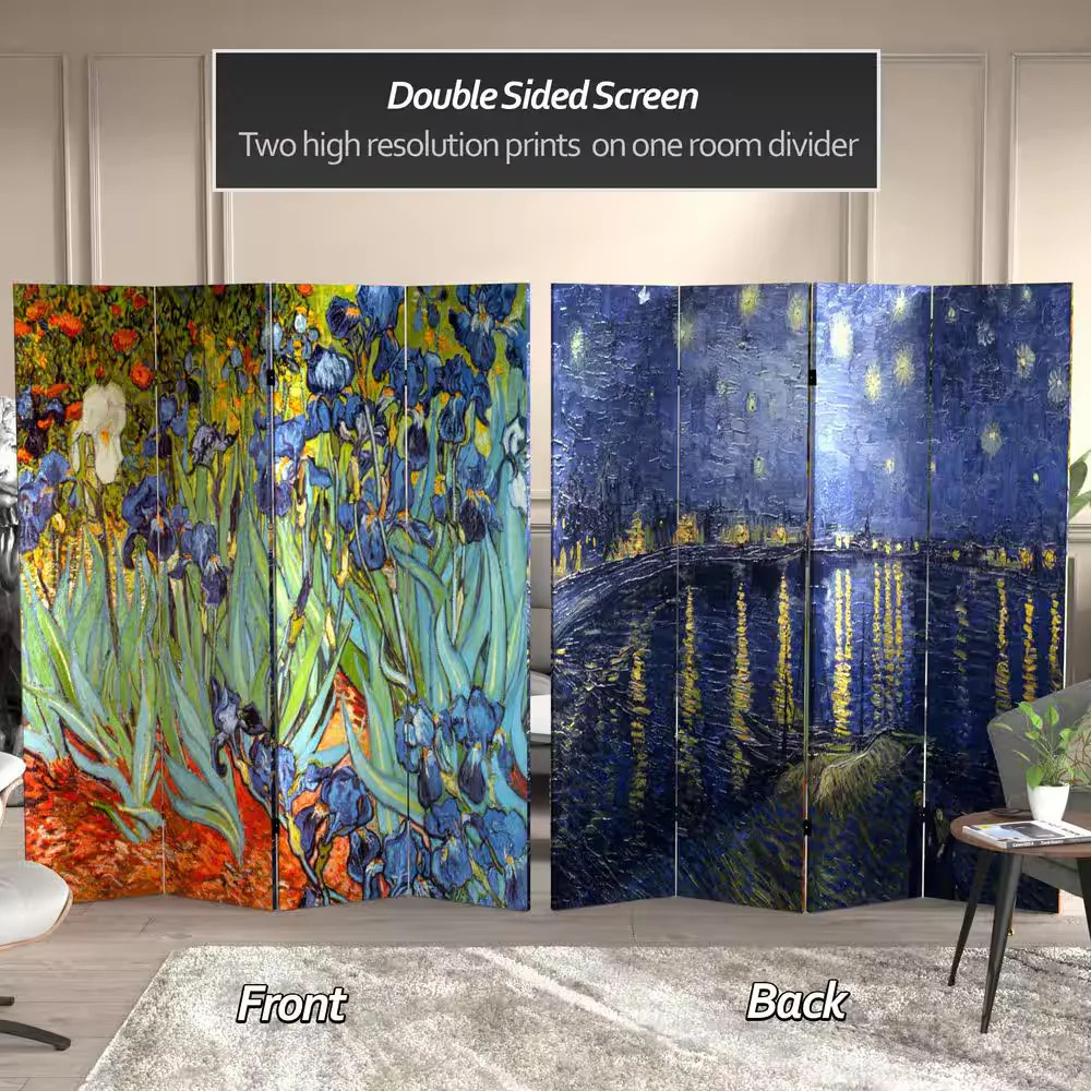 6ft Printed 4 Panel Room Divider Folding Privacy Screen Partition
