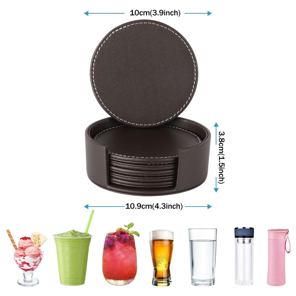 Leather Coasters for Drinks(6 Pack), Handmade Durable Drink Coasters Set with...